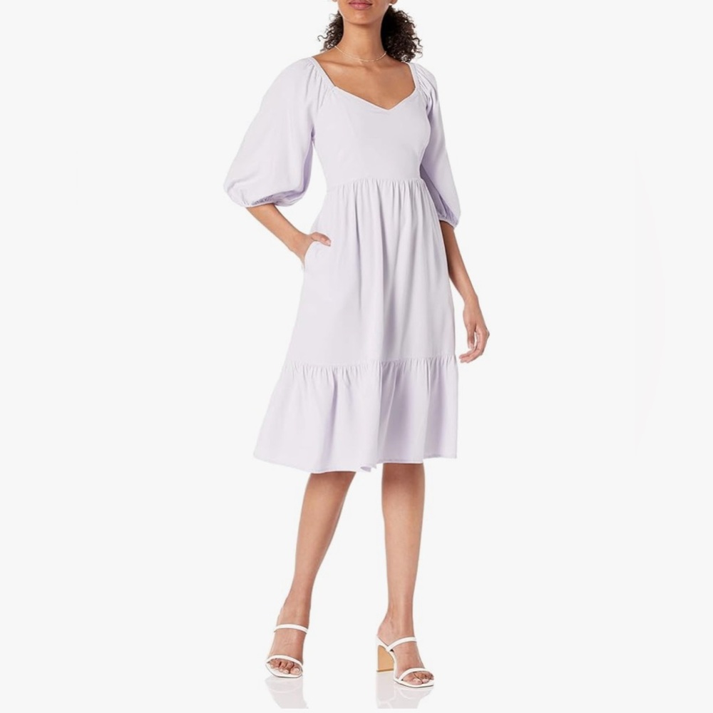 The Drop Lexi Puff Sleeve Sweetheart Neckline Smocked Back Dress